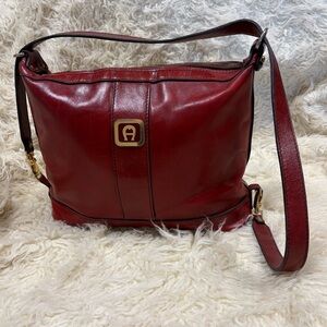 Etienne Aigner Ruby Red Vintage Leather Shoulder Hobo Bag Swivel Strap 14x11